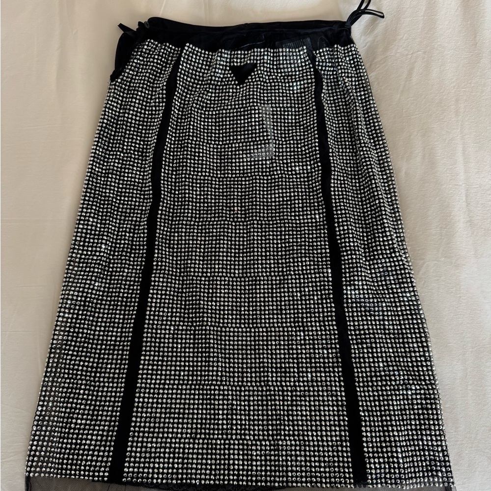 Prada Black and White Geometric Midi Skirt